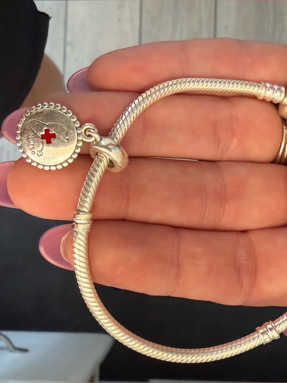 Pandora Silver Charm Bracelet with Red Cross Nurse Accent